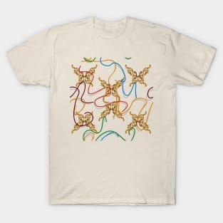 Gold butterfly, colorful ribbons T-Shirt